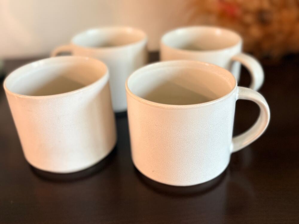 Pottery Barn Mason Mugs Set of 4 White Stoneware Coffee Cups Modern Farmhouse